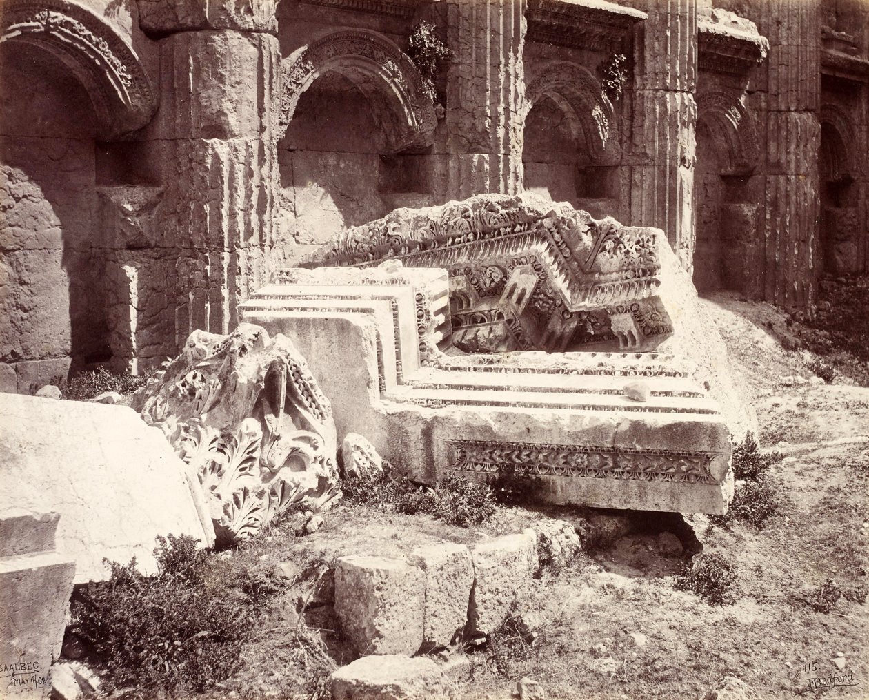 Sculptured Remains within the Temple of Jupiter, Baalbek by Francis Bedford