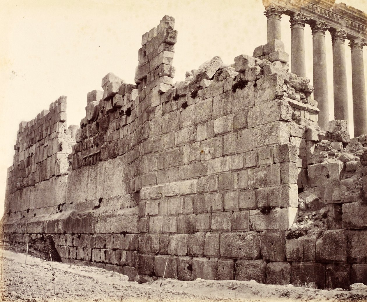 Western End of the Outer Wall of the Temple of the Sun, Baalbek by Francis Bedford
