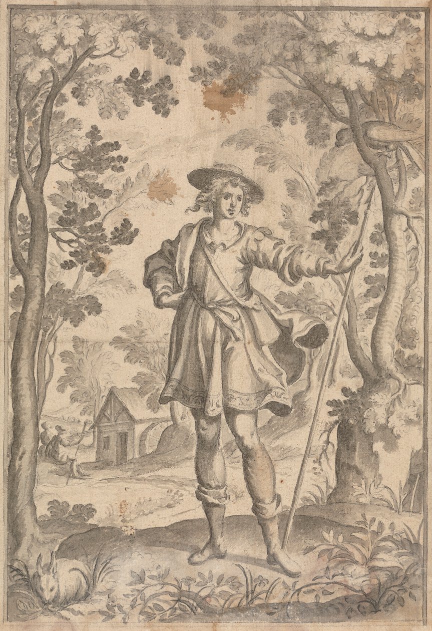 A Hunter Holding a Spear in a Woodland Setting by Francis Cleyn