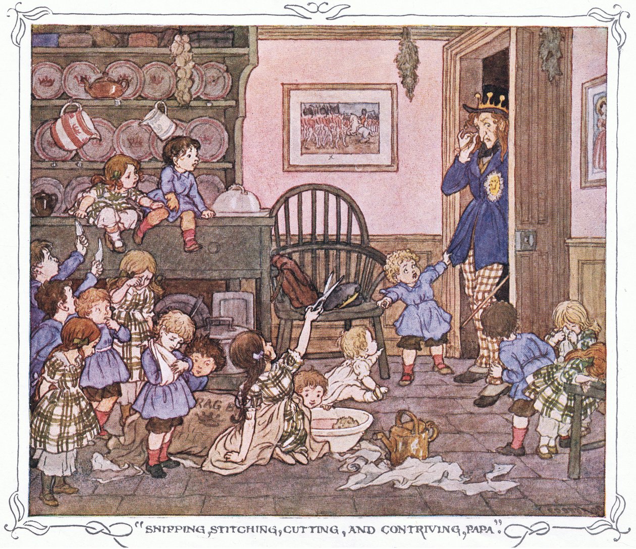 Snipping, Stitching, Cutting and Contriving, Papa, from The Magic Fishbone by Francis Donkin Bedford