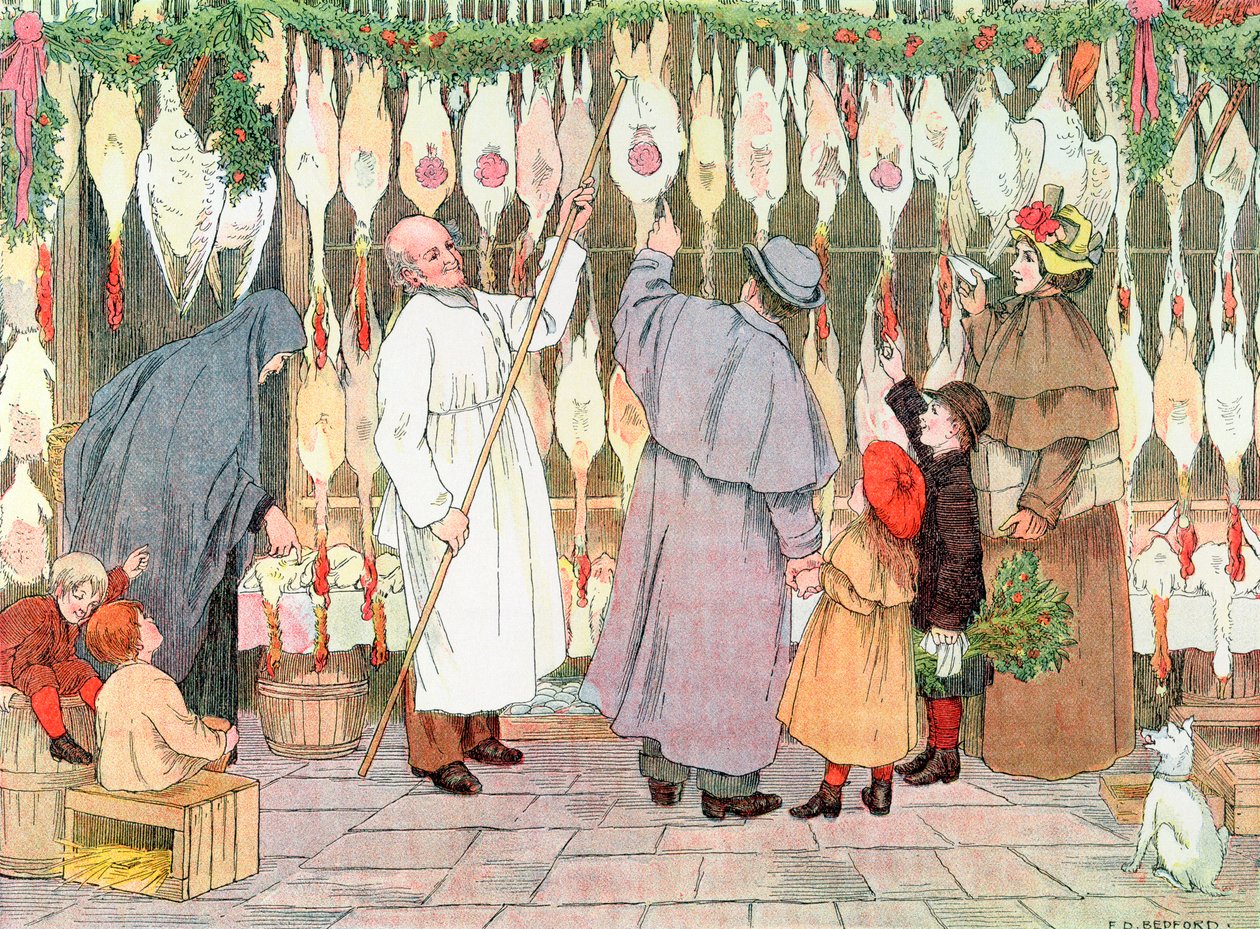 The Poulterer, 1899. From The Book of Shops, 1899 by Francis Donkin Bedford