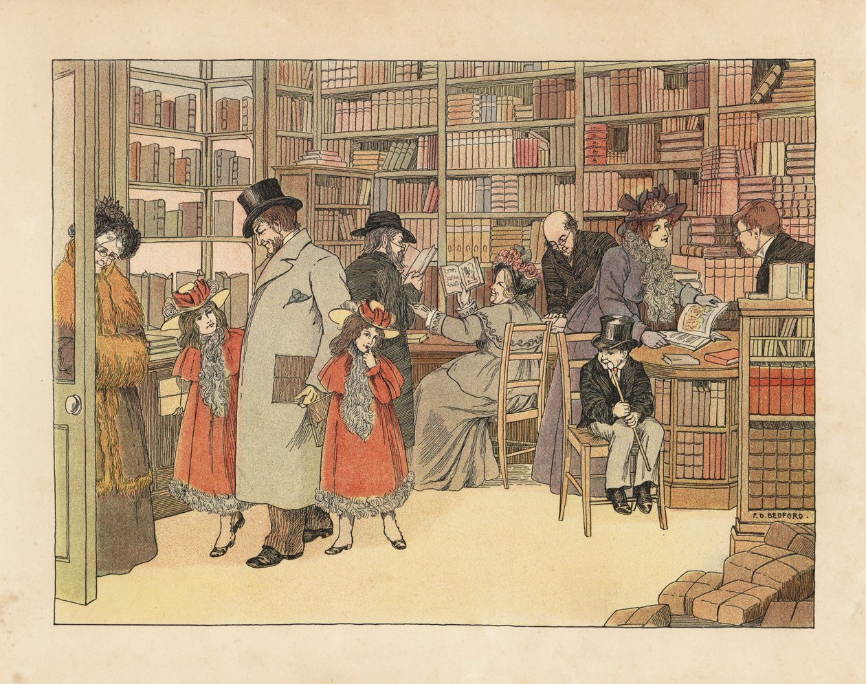 Victorian Customers in a Bookshop, from The Book of Shops by Francis Donkin Bedford