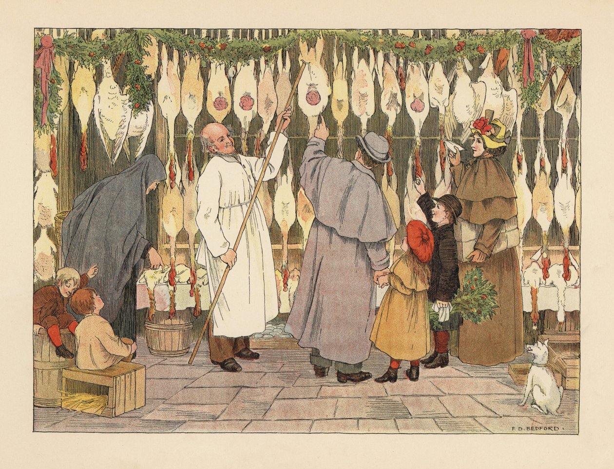 Victorian Family Choosing a Turkey for Christmas at the Poulterers by Francis Donkin Bedford