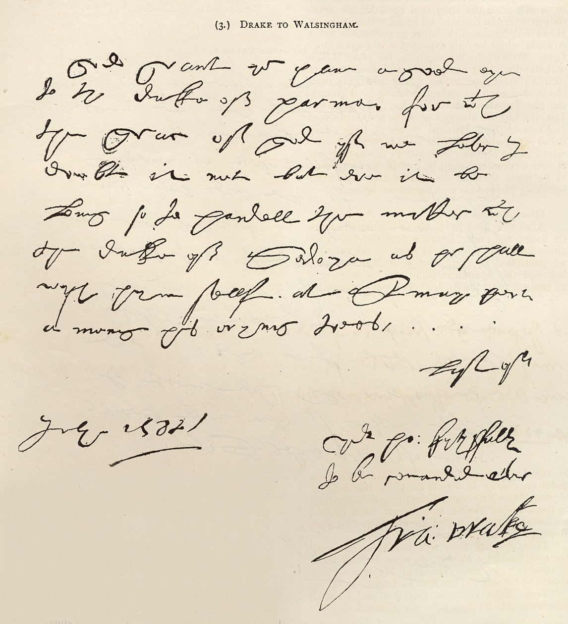 Letter from Sir Francis Drake to Sir Francis Walsingham signed 29th July 1588, published in 