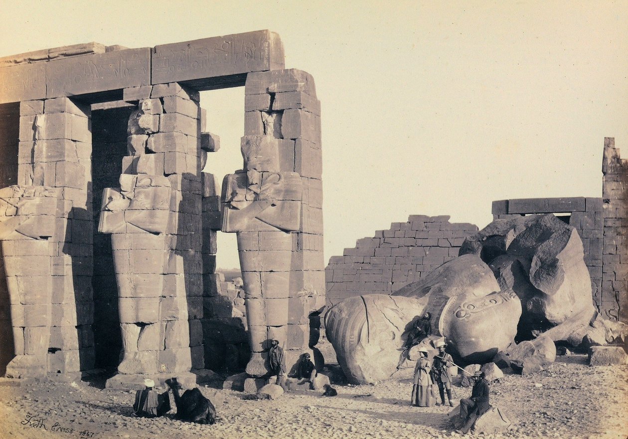 "Egypt and Palestine": detail of the Osirian pilasters of Ramesseum, funerary temple of Ramses II, Thebes by Francis Frith