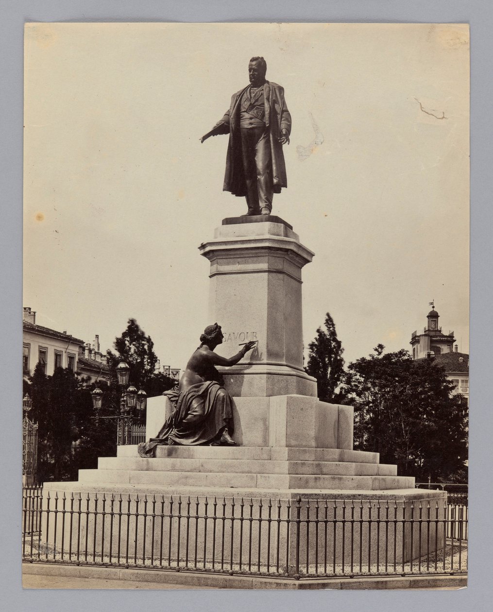 Milan. Antonio Tantardini (1829-1879) and Odoardo Tabacchi (1831-1905), monument to Camillo Benso, Count of Cavour, Italian politician and entrepreneur by Francis Frith