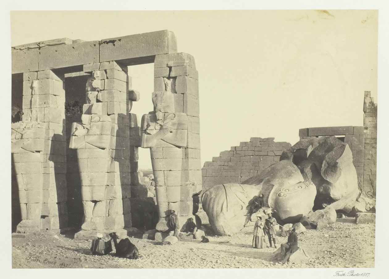 Osiride Pillars and Great Fallen Colossus, at the Memnonium, Thebes, 1857 by Francis Frith