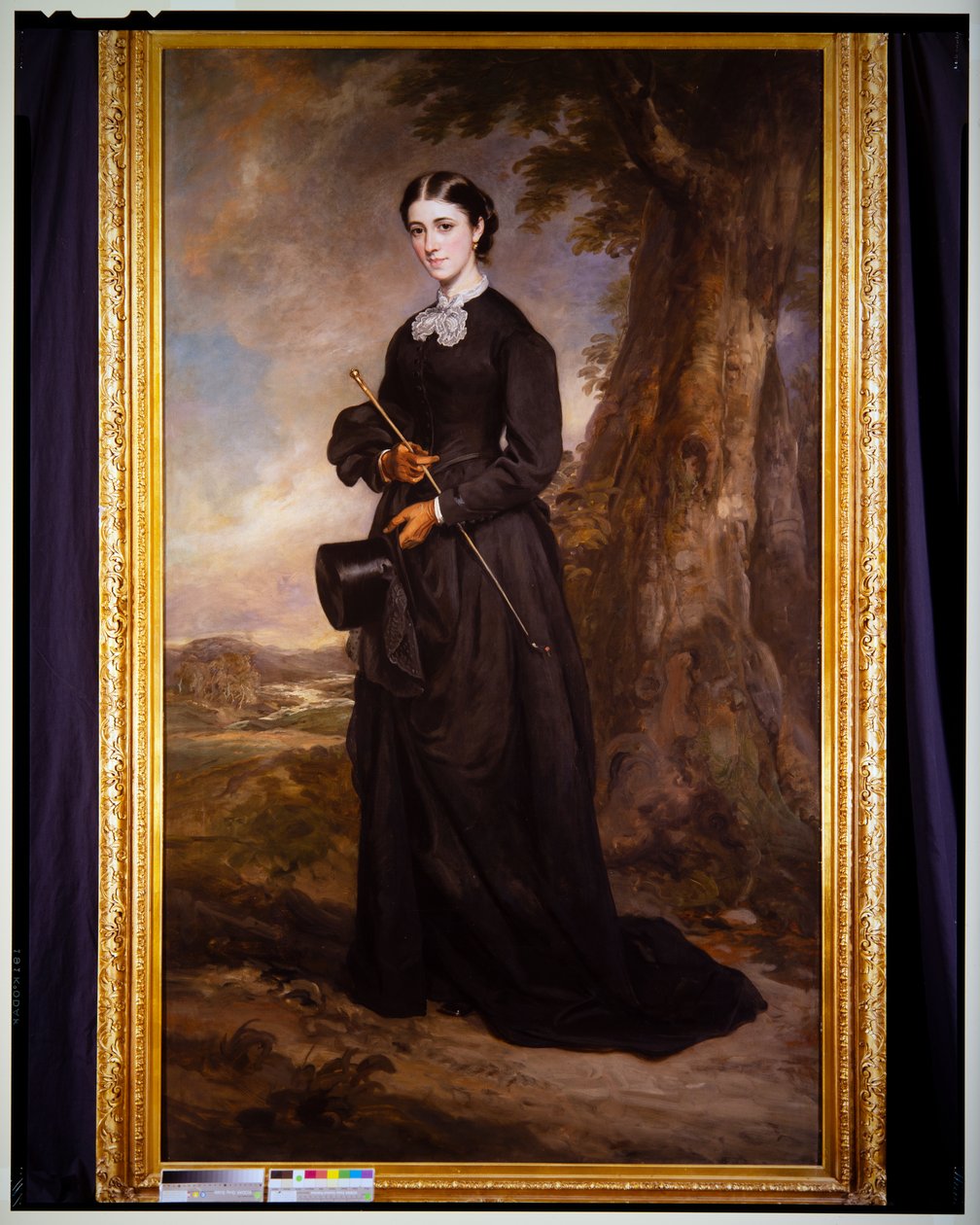 Portrait of a Lady in a Black Riding Habit, Standing in a Landscape by Francis Grant