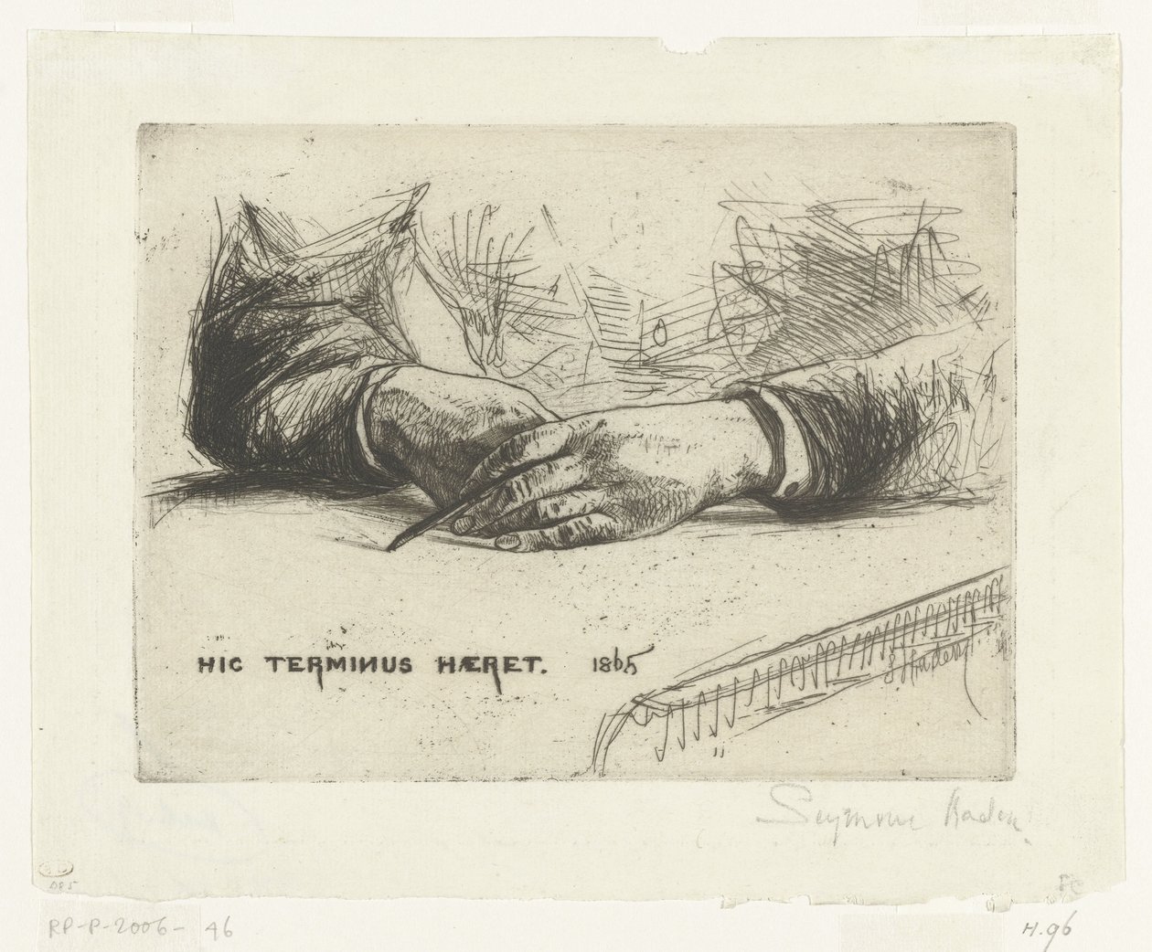 Two Hands Drawing with Chalk by Francis Seymour Haden (Sir) (signed by artist)