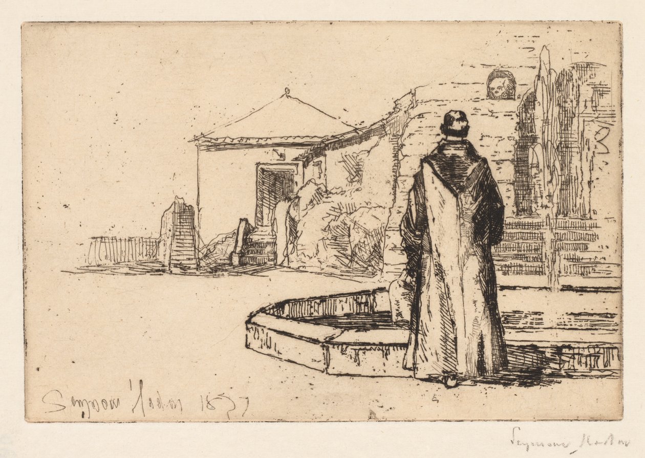 Monk at a Fountain by Francis Seymour Haden
