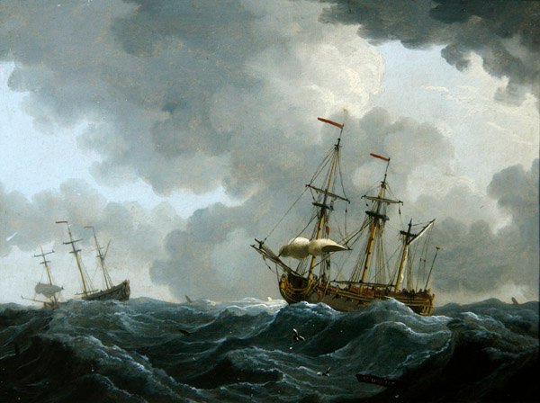 A Marine: two frigates in an approaching storm by Francis Swaine