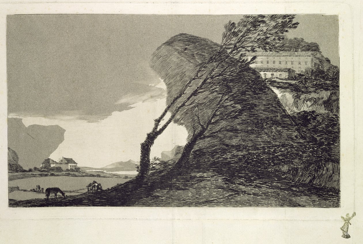 Landscape with Large Rocks, Buildings and Trees, before 1810 by Francisco de Goya