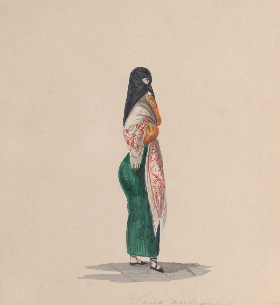 A Woman Wearing the Saya Standing in Profile by Francisco