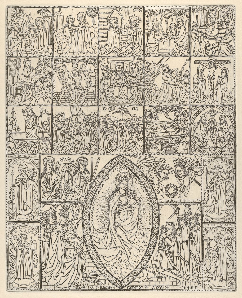 The Fifteen Mysteries and the Virgin of the Rosary Modern Impression by Francisco Doménech