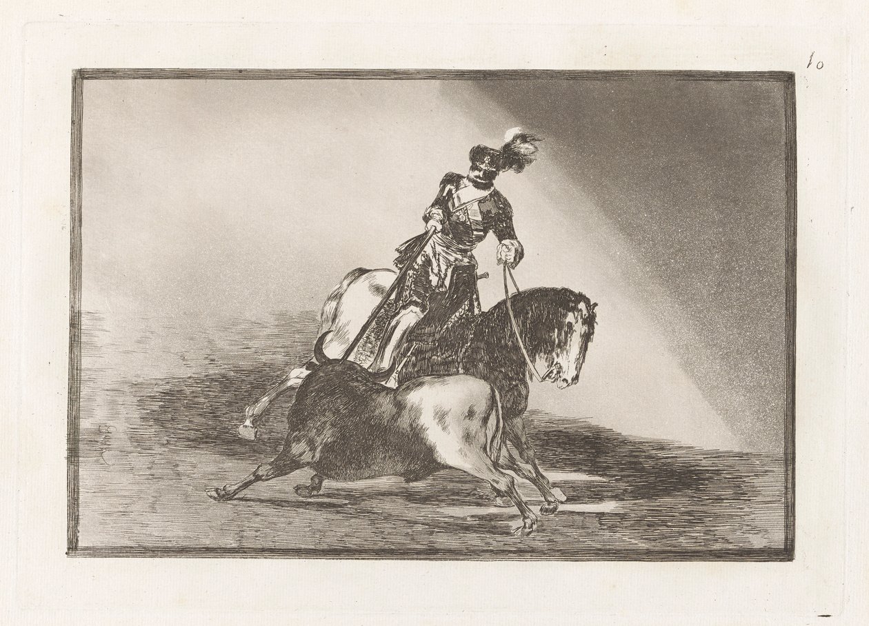 Charles V Spearing a Bull in the Ring at Valladolid, Plate 10 from La Tauromaquia by Francisco de Goya