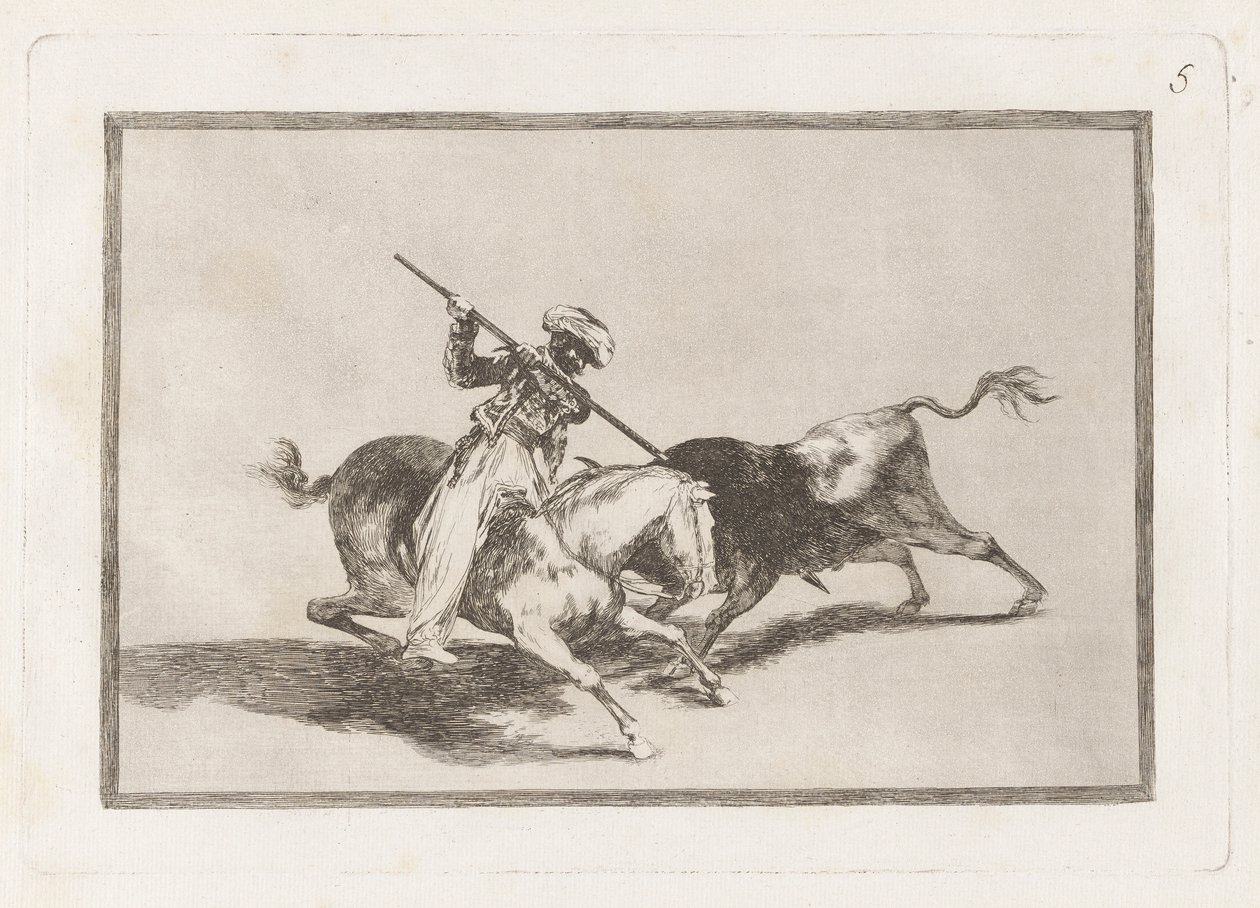 The Spirited Moor Gazul Is the First to Spear Bulls According to the Rules by Francisco de Goya