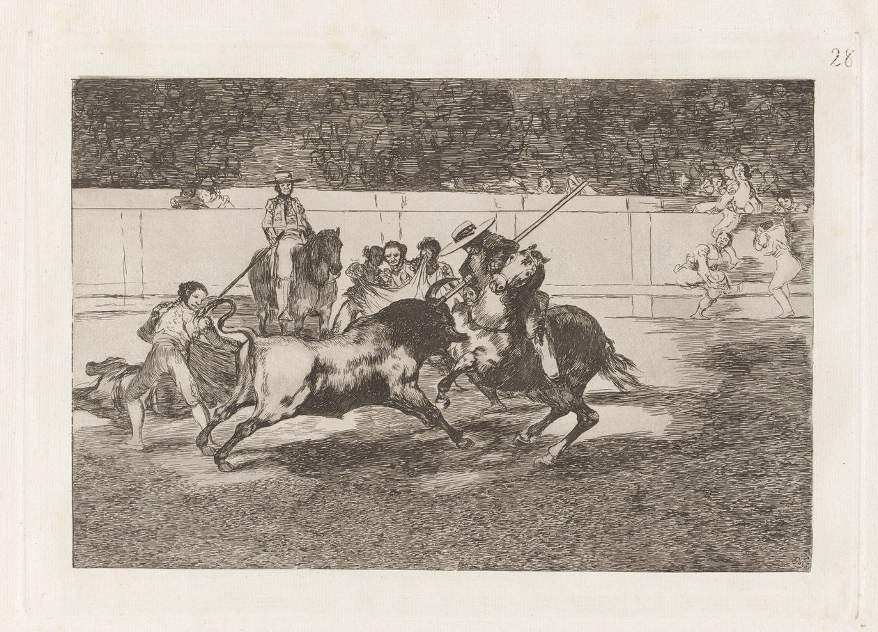 The Forceful Rendon Stabs a Bull with the Pique, from which Pass He Died in the Ring of Madrid, Plate 28 from La tauromaquia by Francisco de Goya