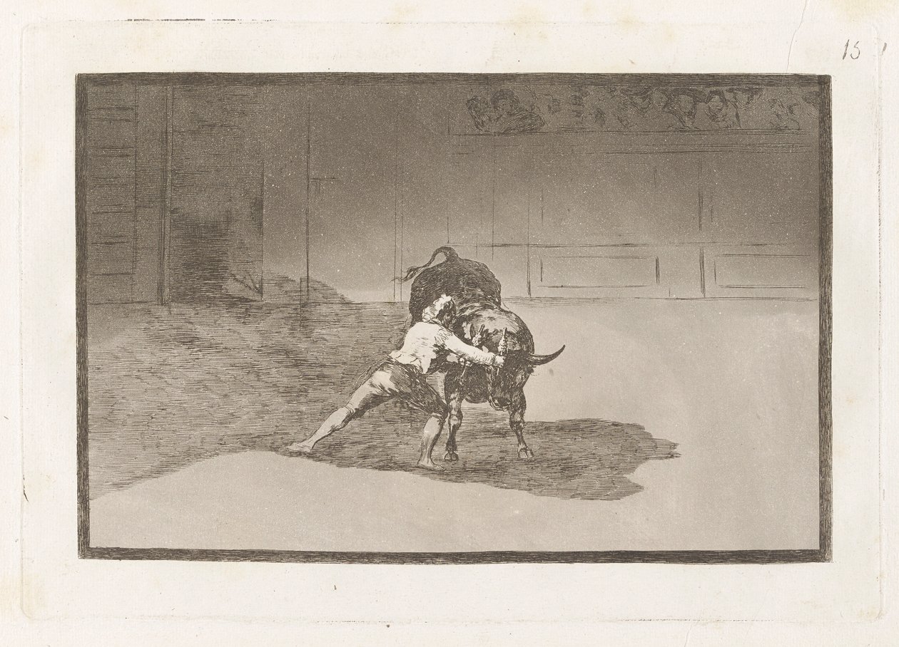 The Famous Martincho Places the Banderillas Playing the Bull with the Movement of his Body, Plate 15 from La tauromaquia by Francisco de Goya