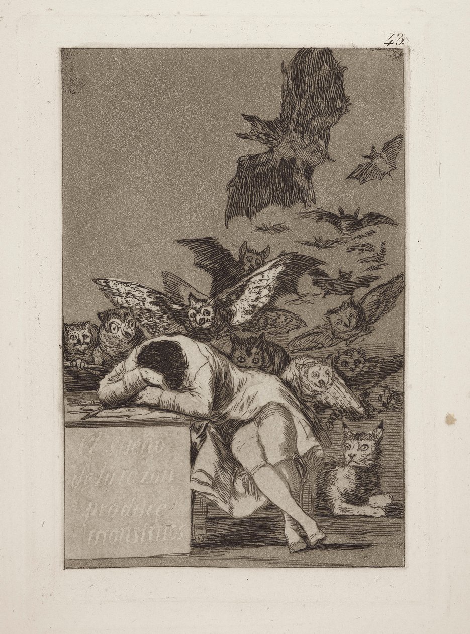 The Sleep of Reason Produces Monsters, pl. 43 from the series Los Caprichos by Francisco de Goya