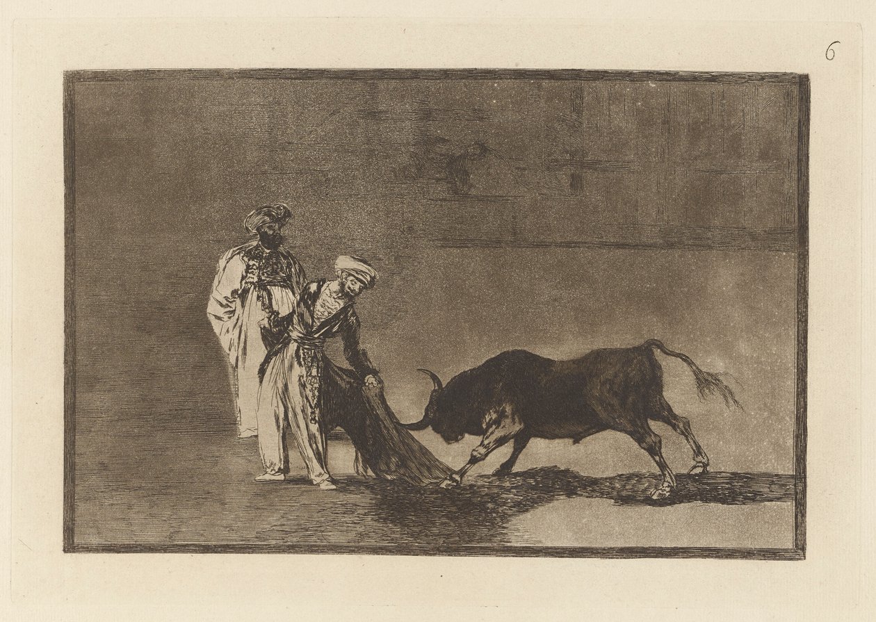 The Moors Make a Different Play in the Ring Calling the Bull with their Burnous (Plate 6 from La tauromaquia) by Francisco de Goya
