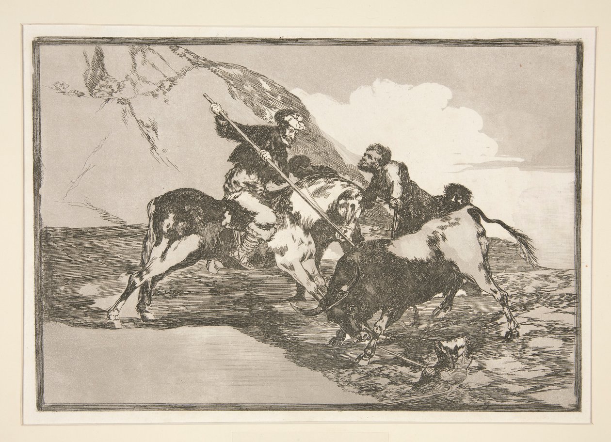 The Way in which the Ancient Spaniards Hunted Bulls on Horseback in the Open Country, pl. 1 from the series La tauromaquia by Francisco de Goya
