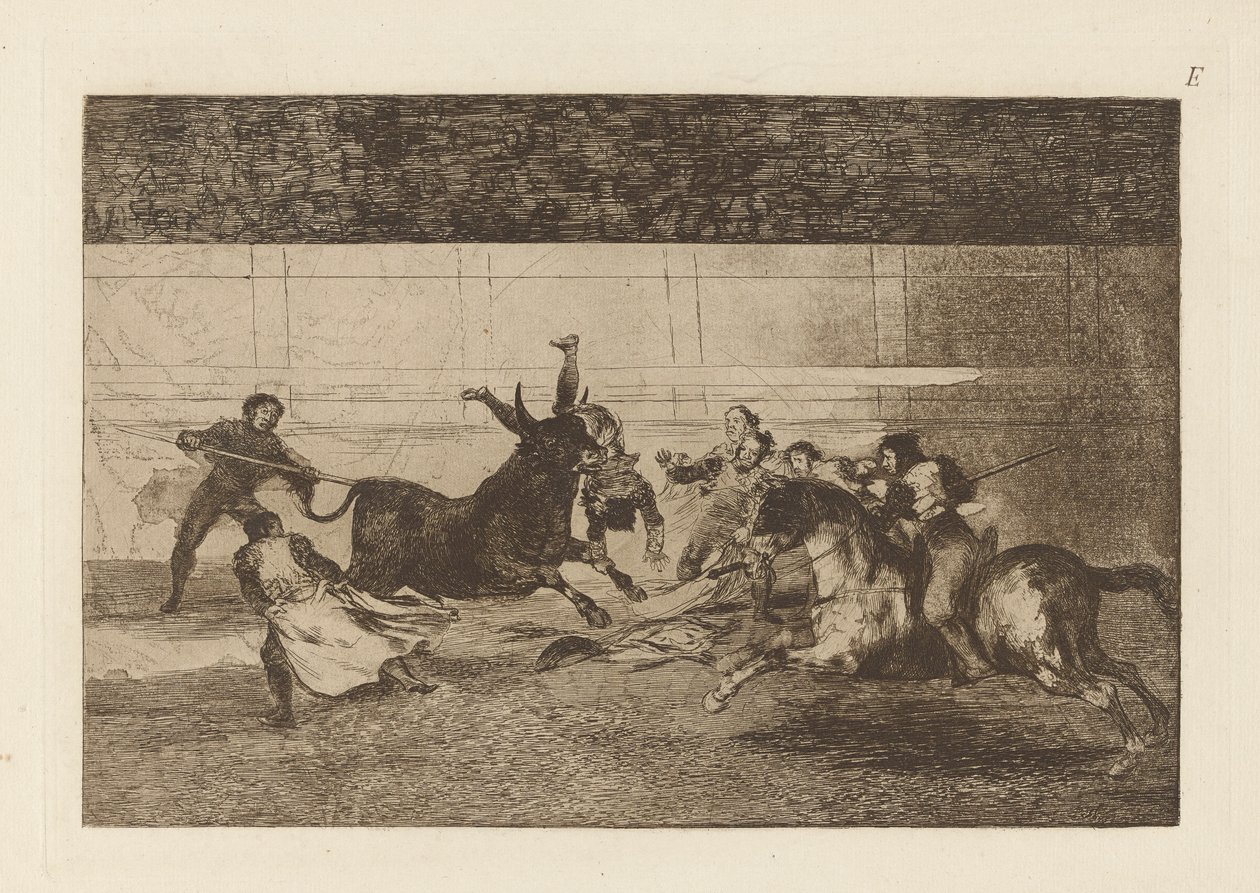 Death of Pepe Illo, 2nd Composition, Plate E from La Tauromaquia (third edition) by Francisco de Goya