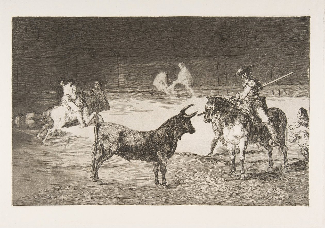 Plate 27 from the Tauromaquia: The Celebrated Picador, Fernando del Toro, Draws the Fier... by Francisco de Goya