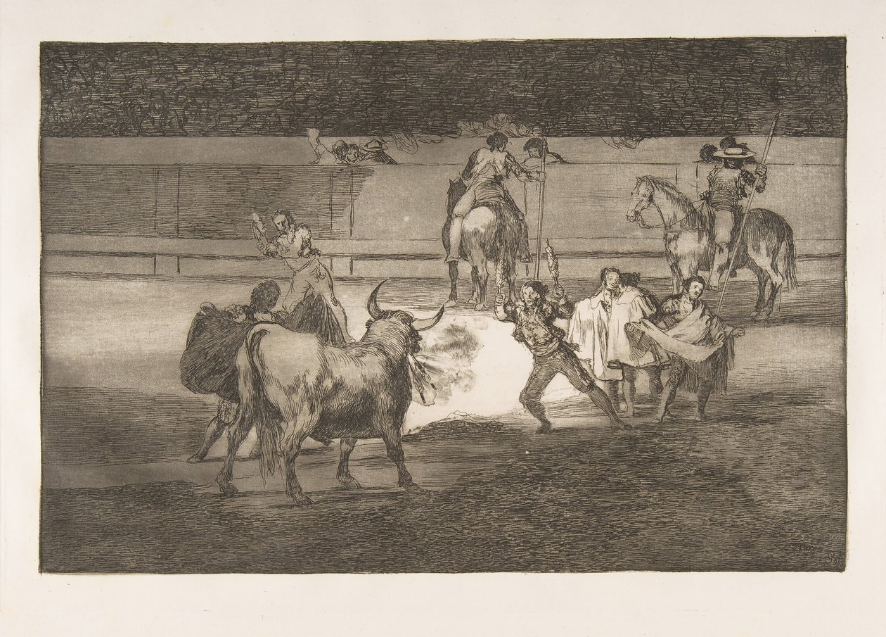 Plate 31 of the Tauromaquia: Banderillas with Firecrackers by Francisco de Goya