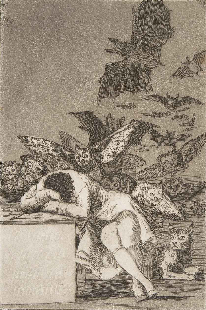 Plate 43 from Los Caprichos: The Sleep of Reason Produces Monsters by Francisco de Goya