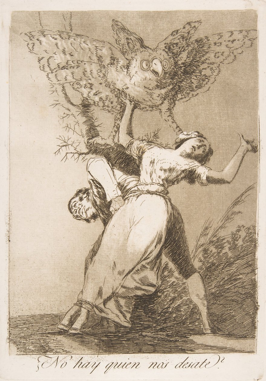 Plate 75 from Los Caprichos: Is there no one to untie us by Francisco de Goya