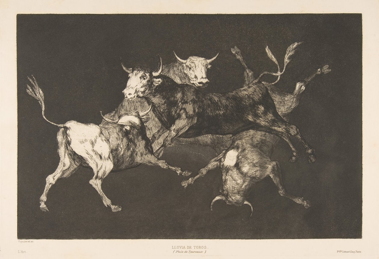 Plate D from the Disparates: Fools-or Little Bulls - folly by Francisco de Goya