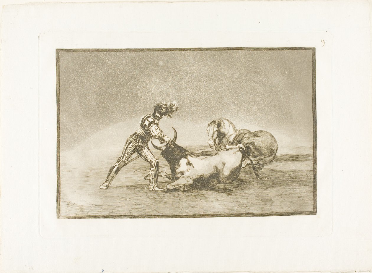 A Spanish Knight Kills the Bull After Having Lost His Horse, plate nine from The Art of Bullfighting by Francisco Jose de Goya y Lucientes