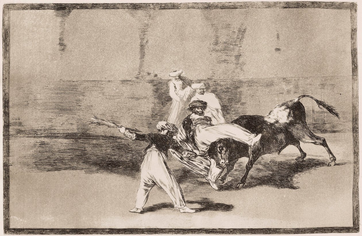 Bullfighting: A Moor receives a horn blow in the arena by Francisco de Goya
