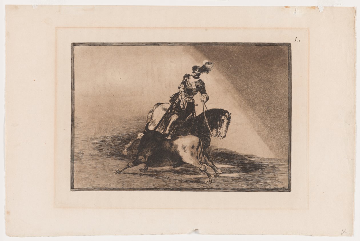 Plate 10 from La Tauromaquia: Charles V Spearing a Bull in the Ring at Valladolid by Francisco Jose de Goya y Lucientes
