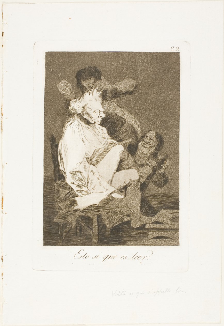 That certainly is being able to read (plate 29 from Los Caprichos) by Francisco Jose de Goya y Lucientes