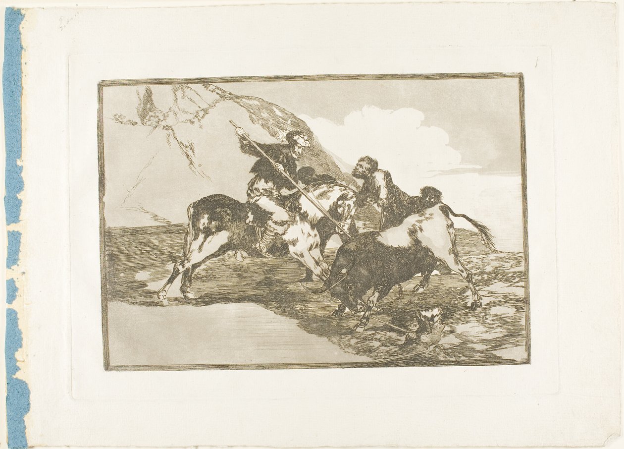 The Way in Which the Ancient Spaniards Hunted Bulls on Horseback in the Open Country, plate one from The Art of Bullfighting by Francisco Jose de Goya y Lucientes