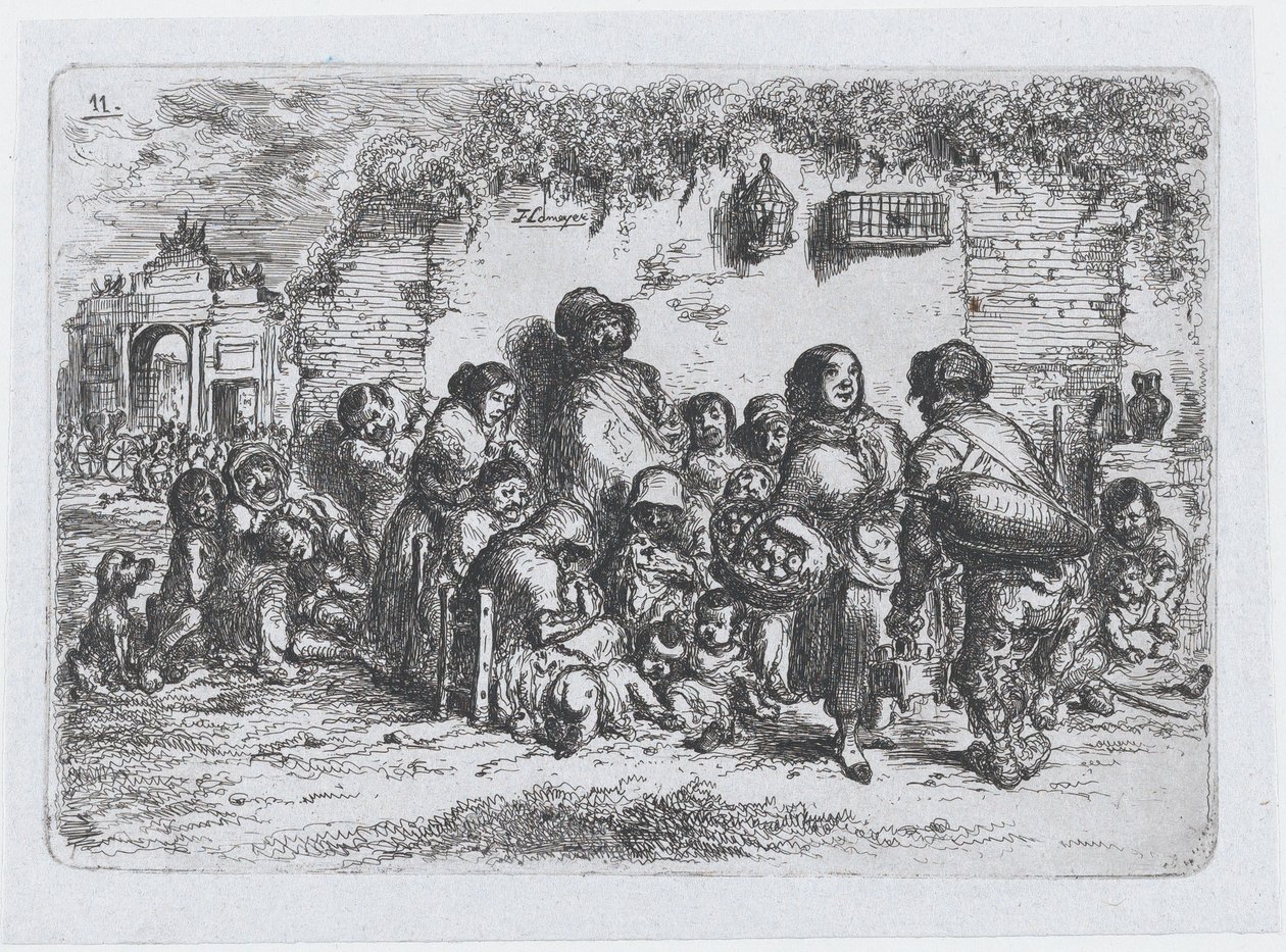 Plate 11: A Group of People Outdoors, from the Series of Customs and Pastimes of the Spaniards by Francisco Lameyer Berenguer