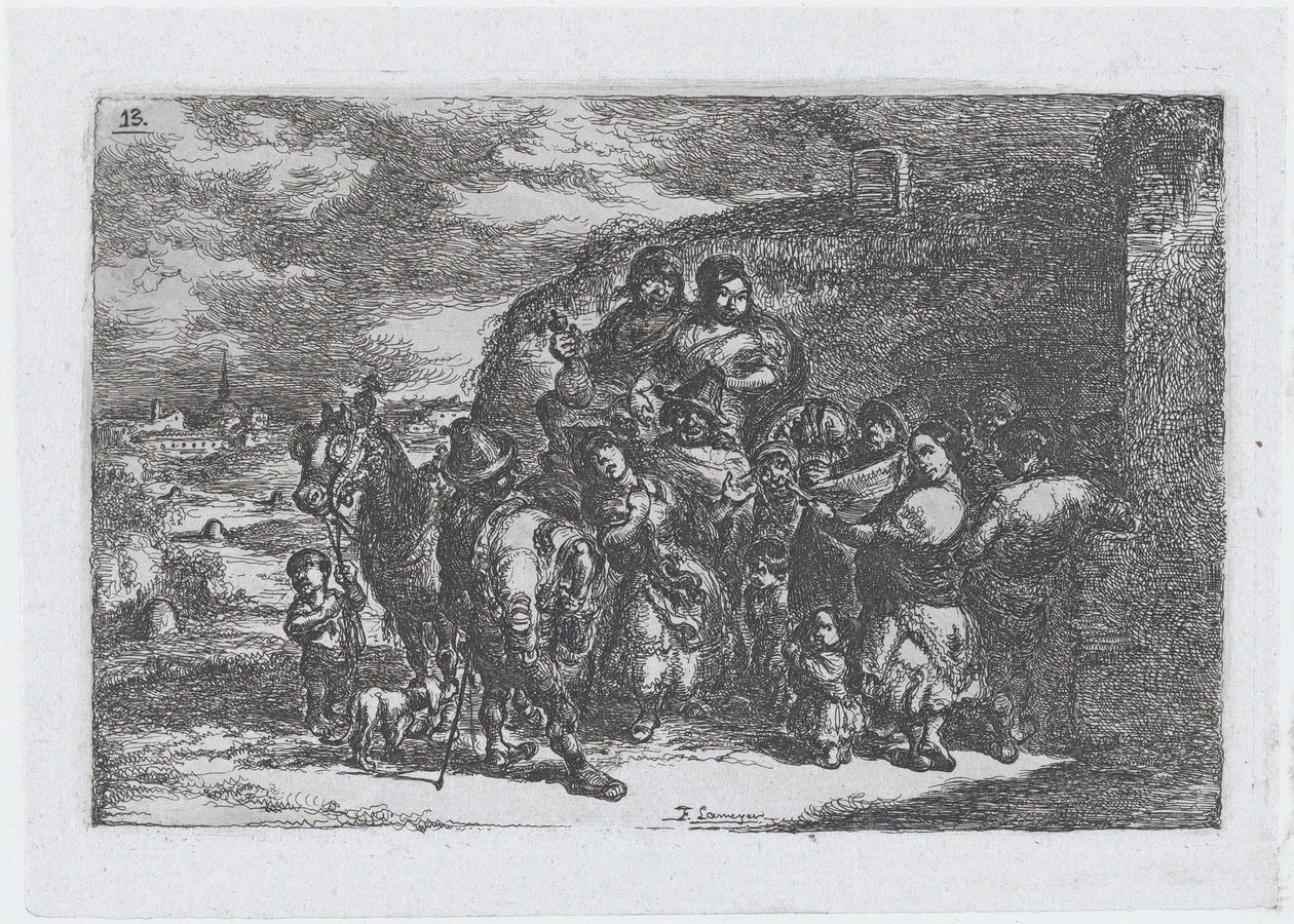 Plate 13: A Group of People Outdoors Including Possibly Musicians, from the Series of Cust..., 1850 by Francisco Lameyer Berenguer