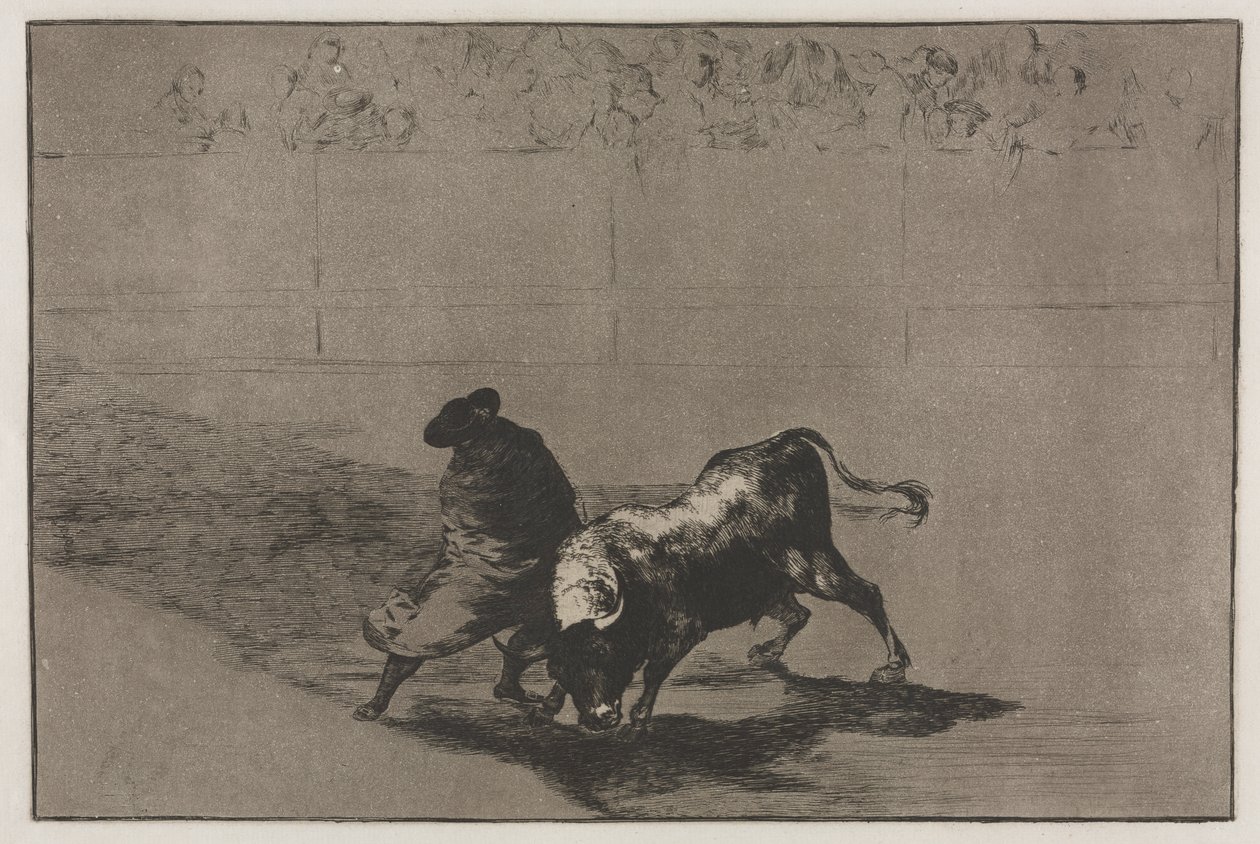 Bullfights: The Very Skilful Student of Falces, Wrapped in His Cape, Tricks the Bull with the Play of His Body by Francisco de Goya
