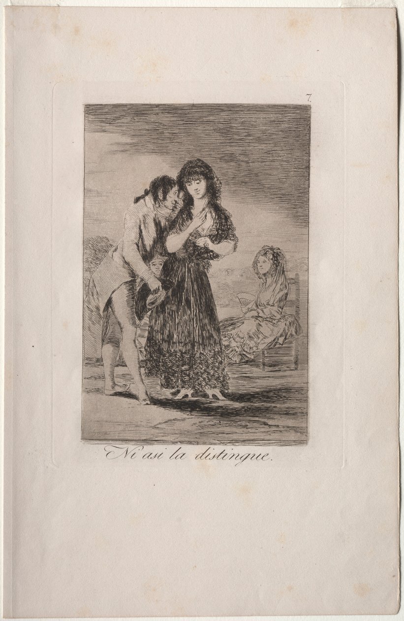 Caprichos: Even Thus He Cannot Make Her Out by Francisco de Goya