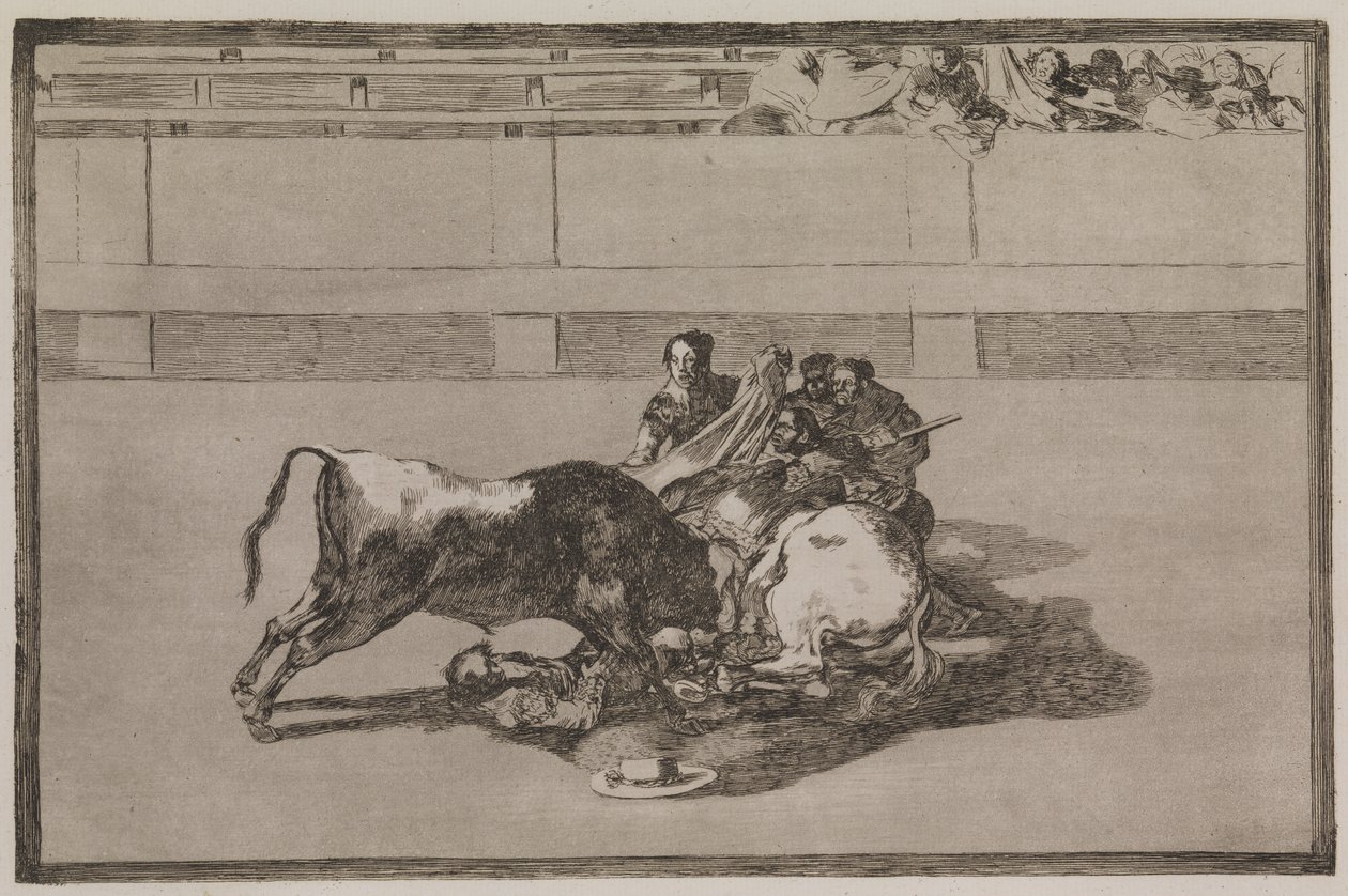 A Picador is Thrown from the Horse and Falls Under the Bull by Francisco de Goya