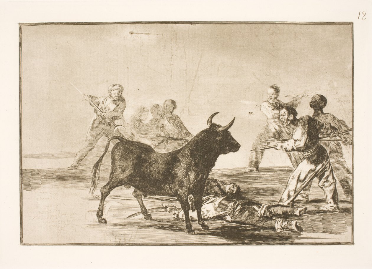 The People Hamstring the Bull with Lances, Sickles, Banderillas, and Other Weapons by Francisco de Goya