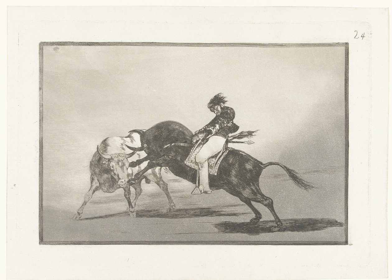 Mariano Ceballos Riding a Bull (series title: La Tauromaquia, Bullfighting) by Francisco de Goya