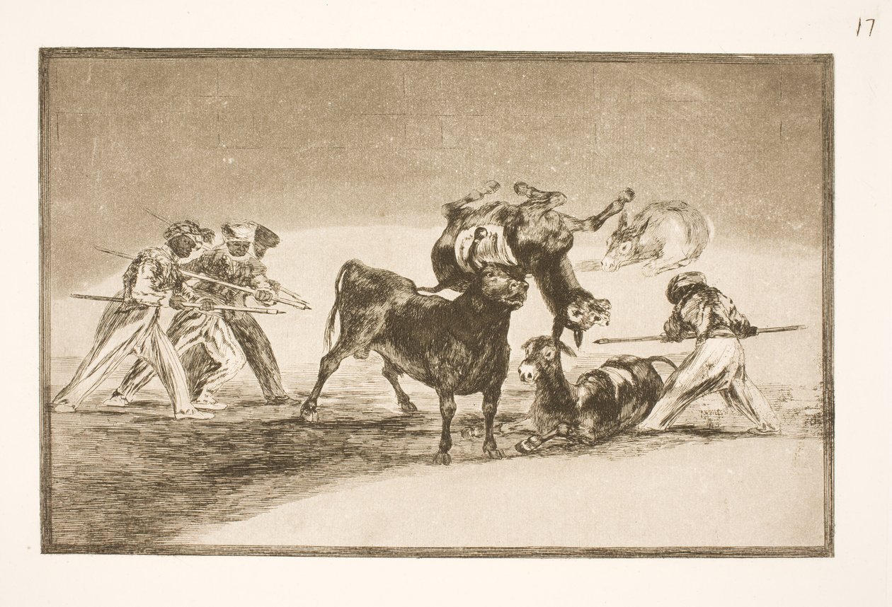 The Moors Use Donkeys as Barriers to Defend Themselves Against the Bull, Whose Horns Have Been Fitted with Balls by Francisco de Goya