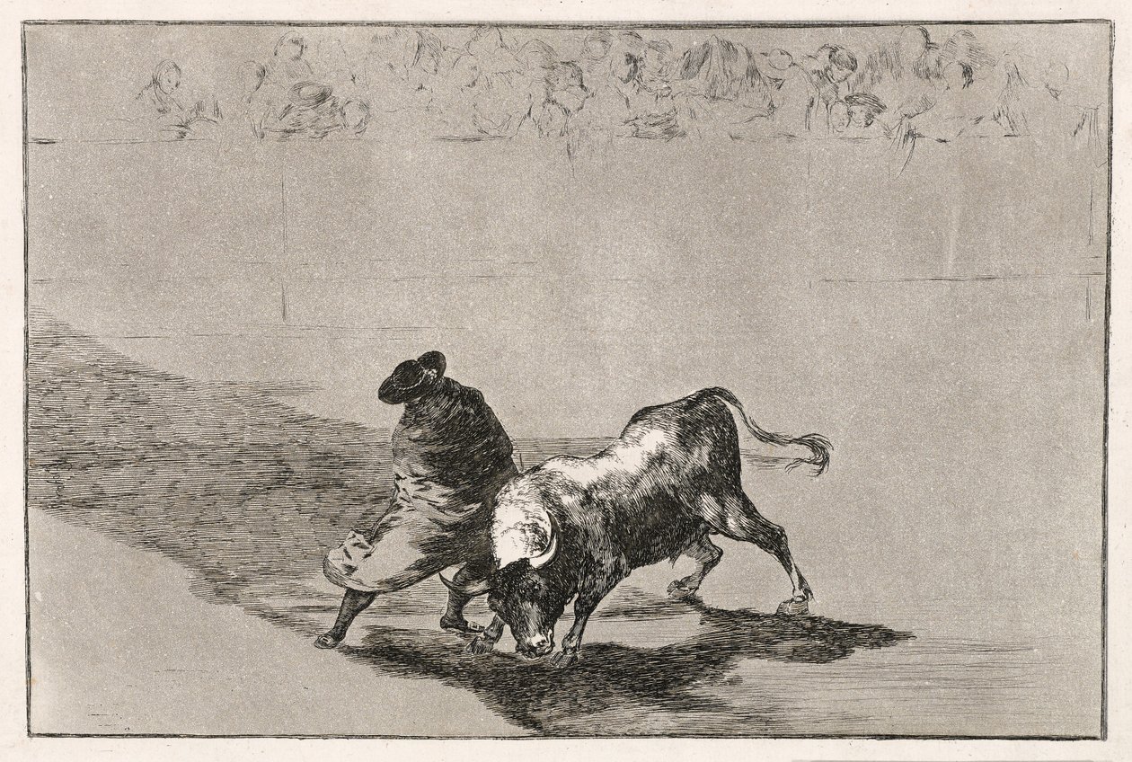 The Clever Student of Falces Infuriates the Bull by Moving about Wrapped in his Cloak, 1814-16 by Francisco de Goya