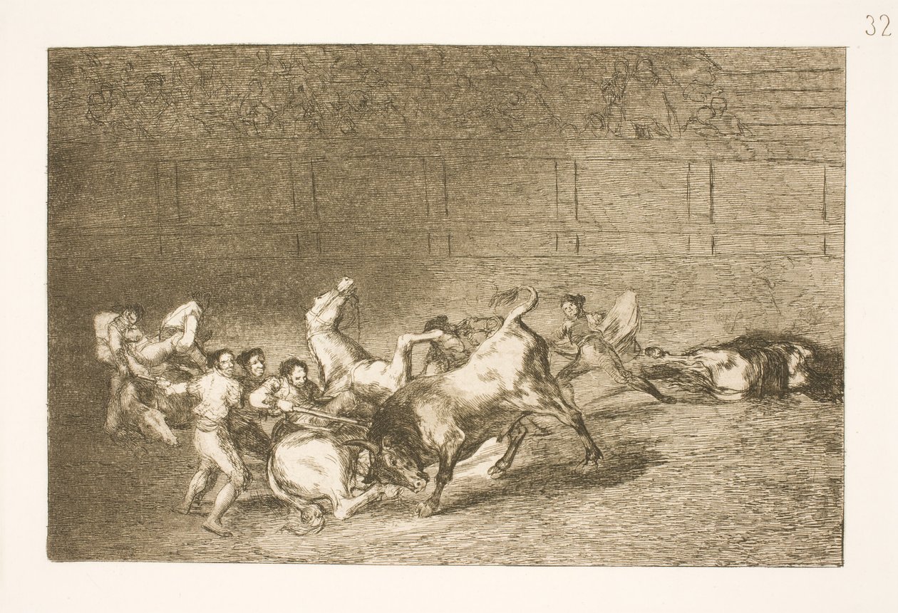 Two Picadors Being Overturned One by One by a Single Bull by Francisco de Goya