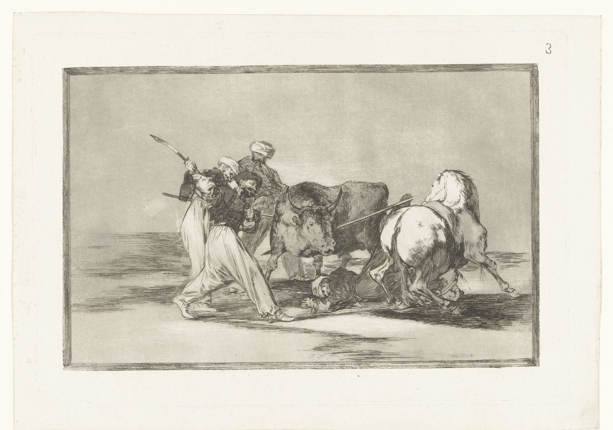 Four Men Hunting a Bull by Francisco de Goya
