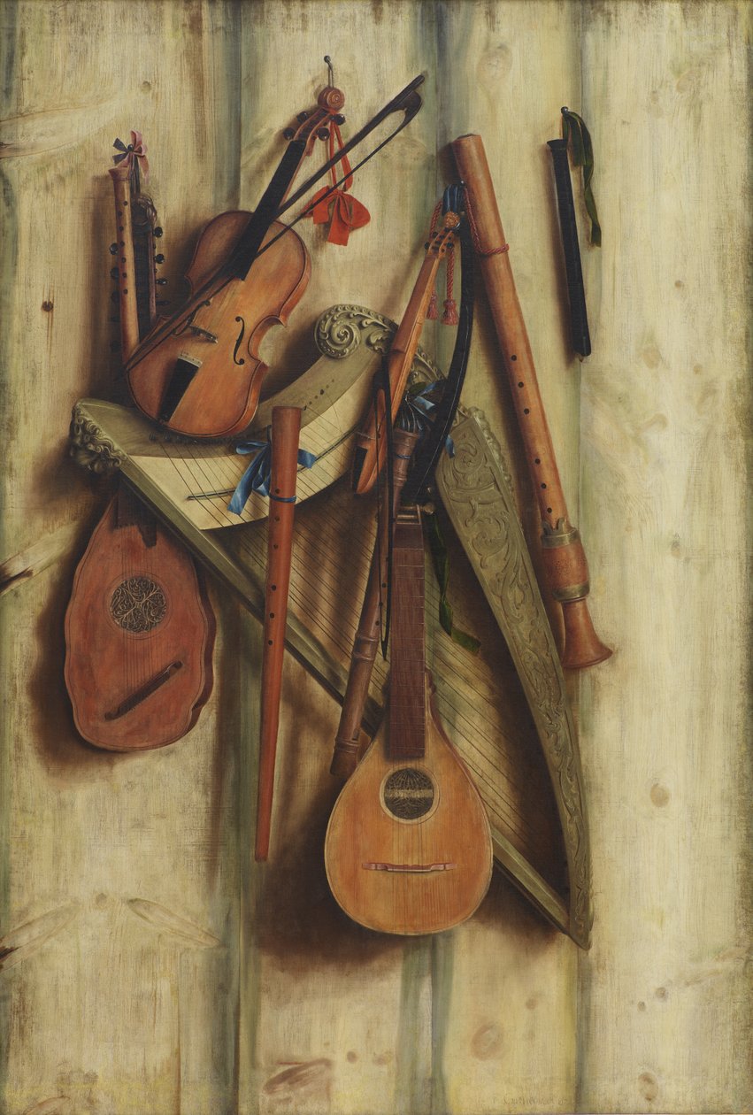 Board Partition with Musical Instruments. Trompe l