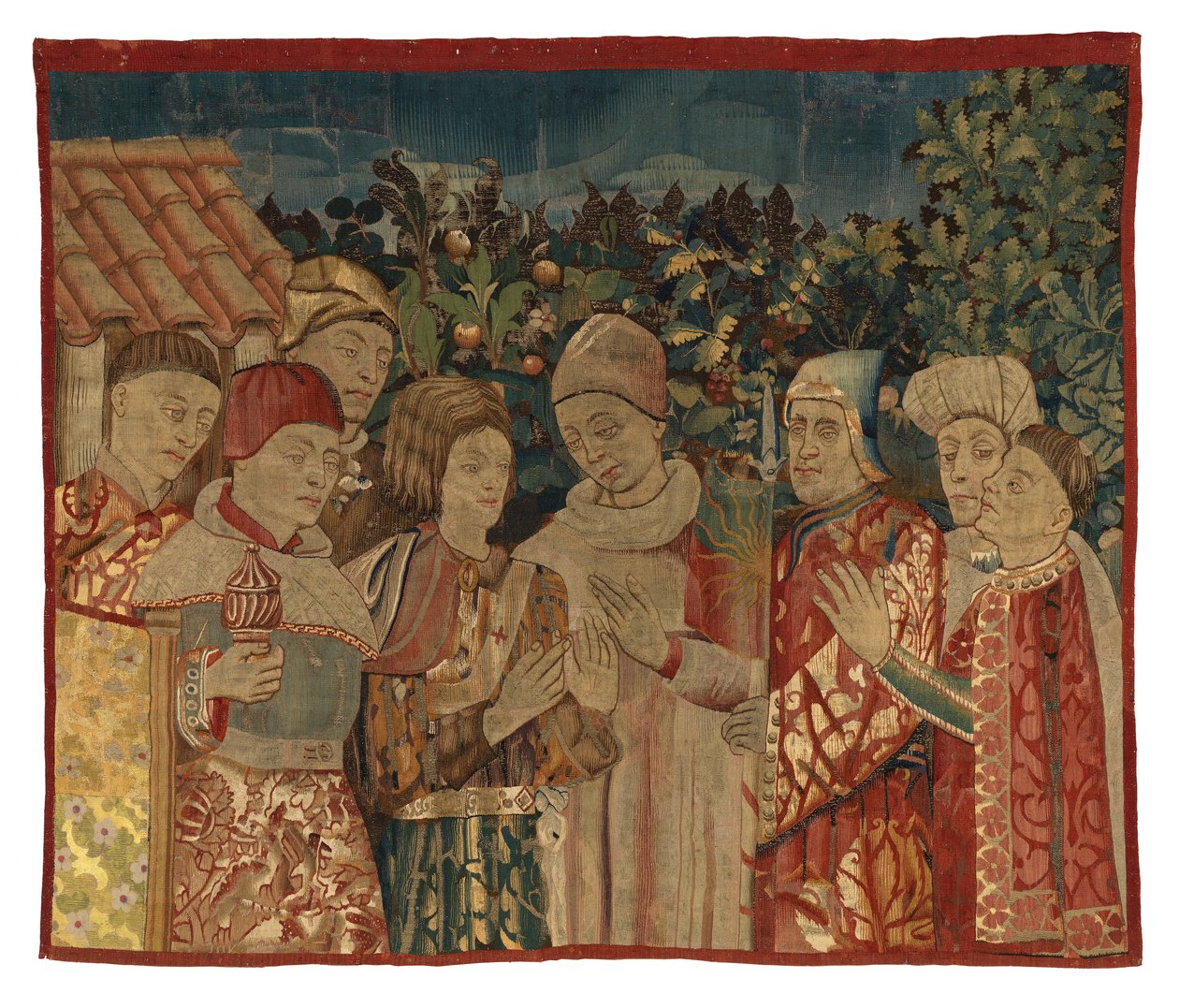 Unidentified Tapestry Fragment with Eight Figures, A Disputation Possibly, 2nd Half of 15th Century by Franco Flemish School