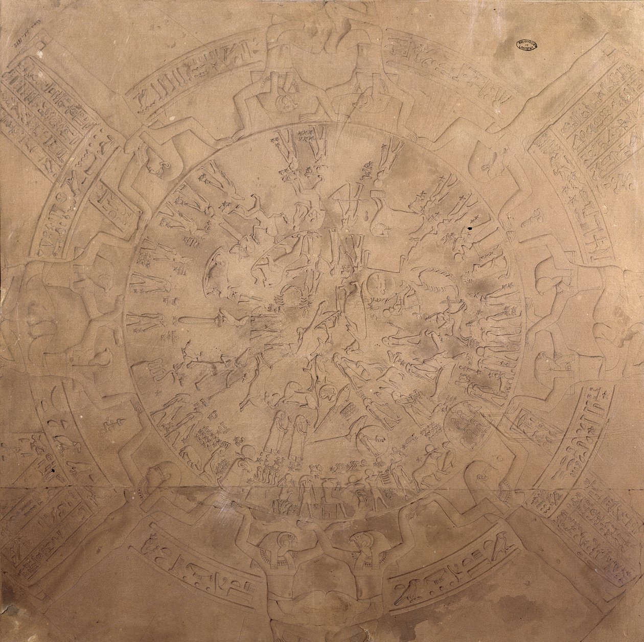 Astrological planisphere of the zodiac of Denderah, from the ceiling of the chapel at the Temple of Hathor, Denderah, Egypt, 1822 by Francois Chretien Gau